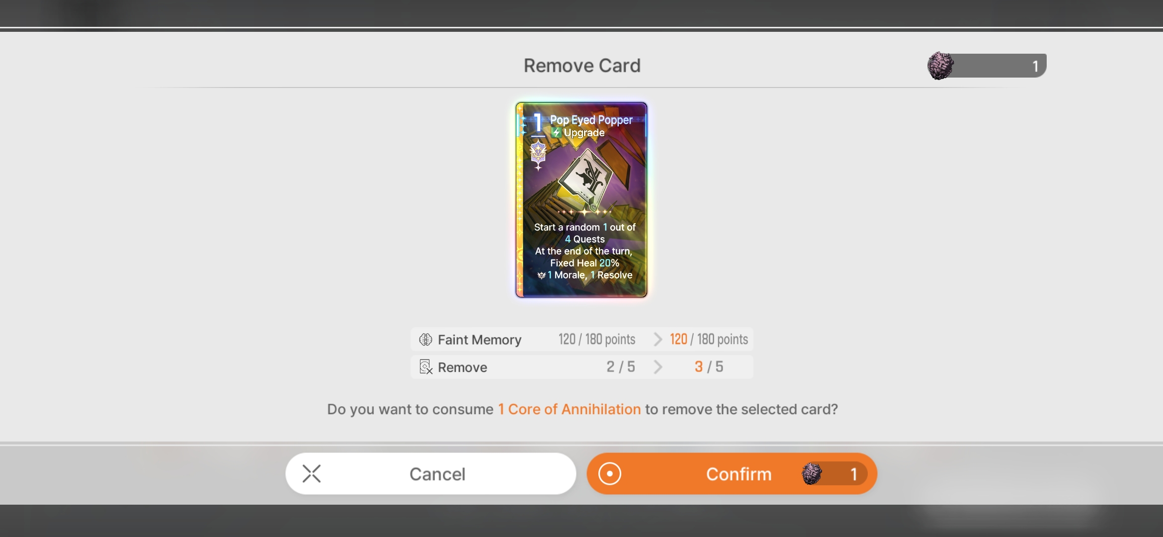 Faint memory usage not reduced deleting a unique card with divine epiphany