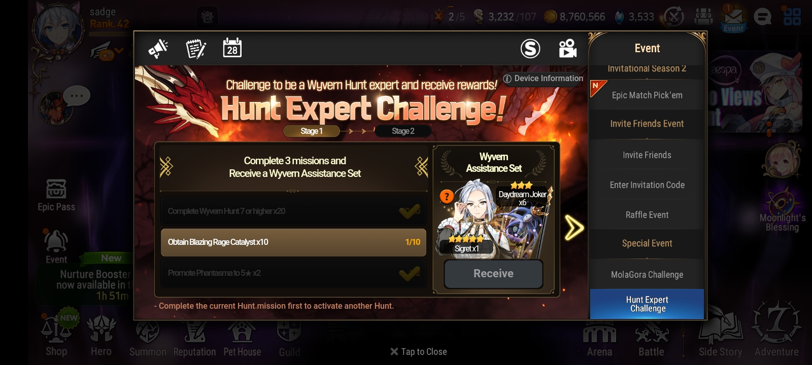 Hunt challenge event