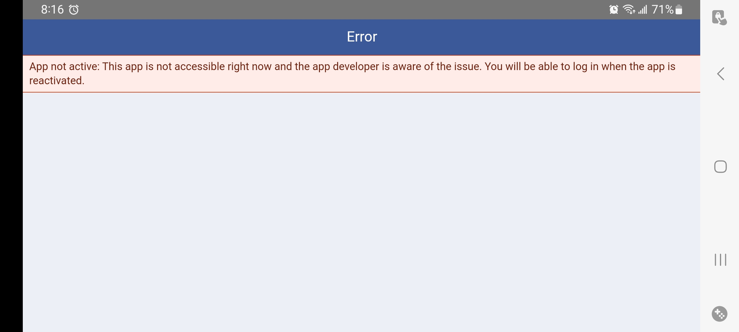 Facebook app not active problem