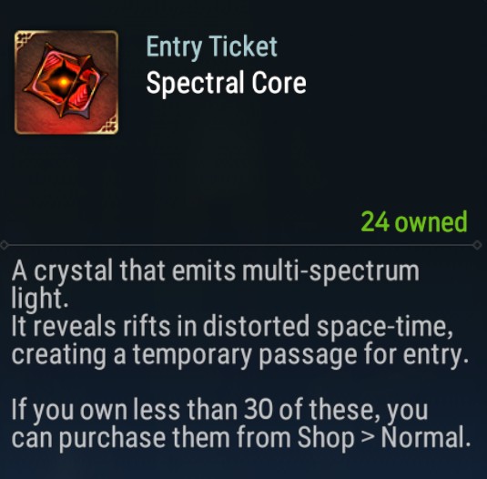 Can't buy the spectral core from the shop using stamina since 3rd of Nov