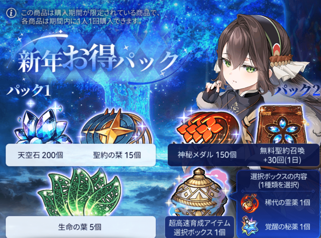 新年スペシャルパック販売について